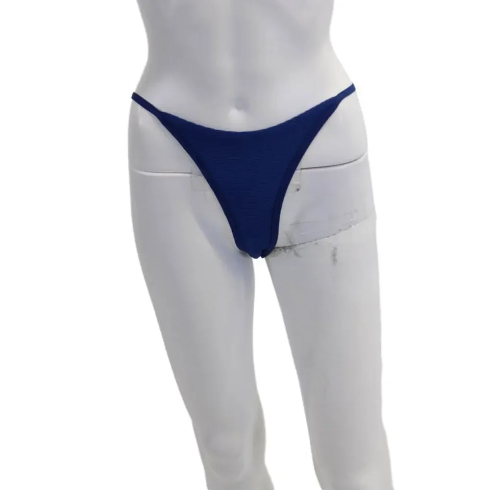 L Space Womens Ribbed Knit High Waisted Jay Bikini Bottoms Indigo Size Small